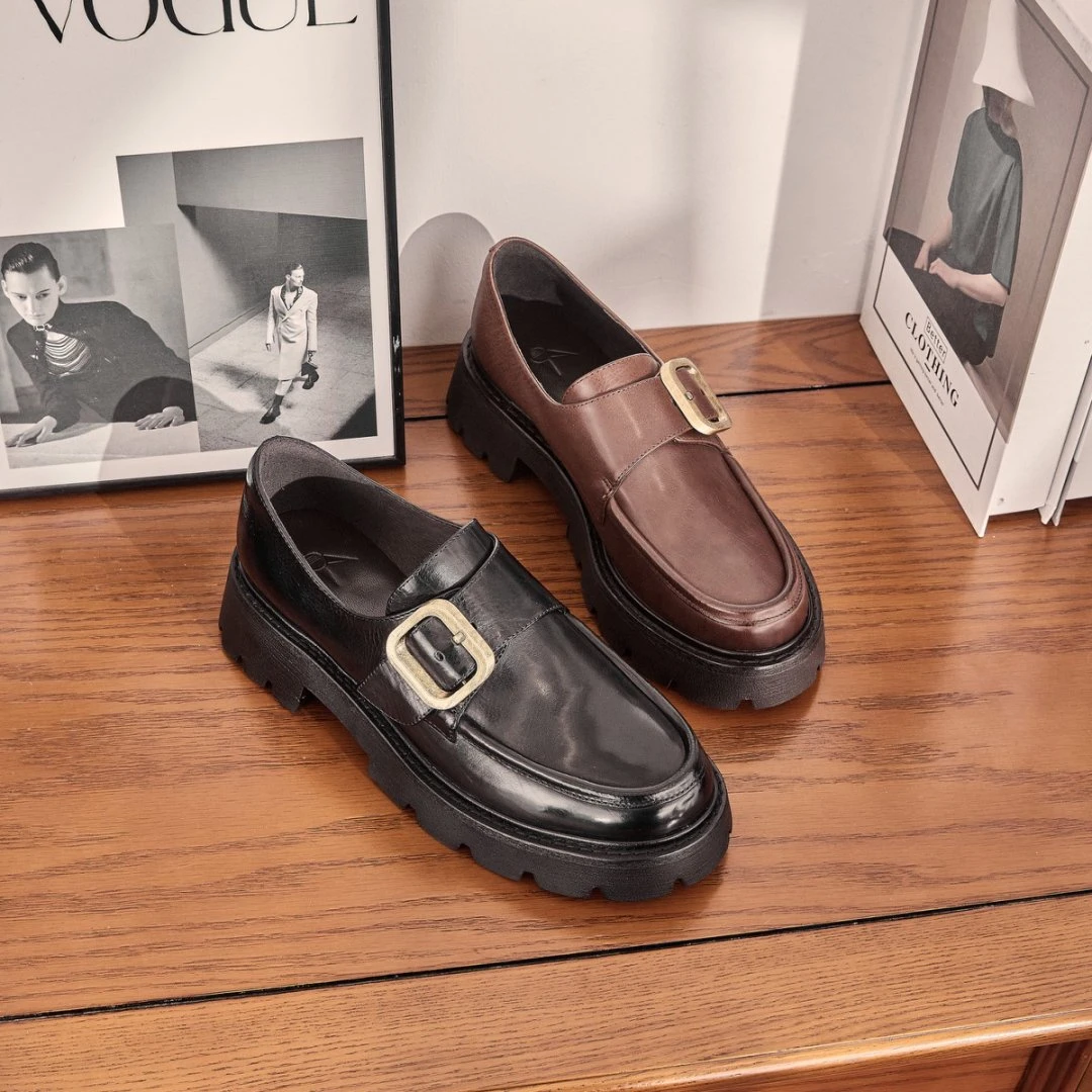 2025春季新款英伦风松糕厚底时尚百搭皮带扣乐福鞋女G685