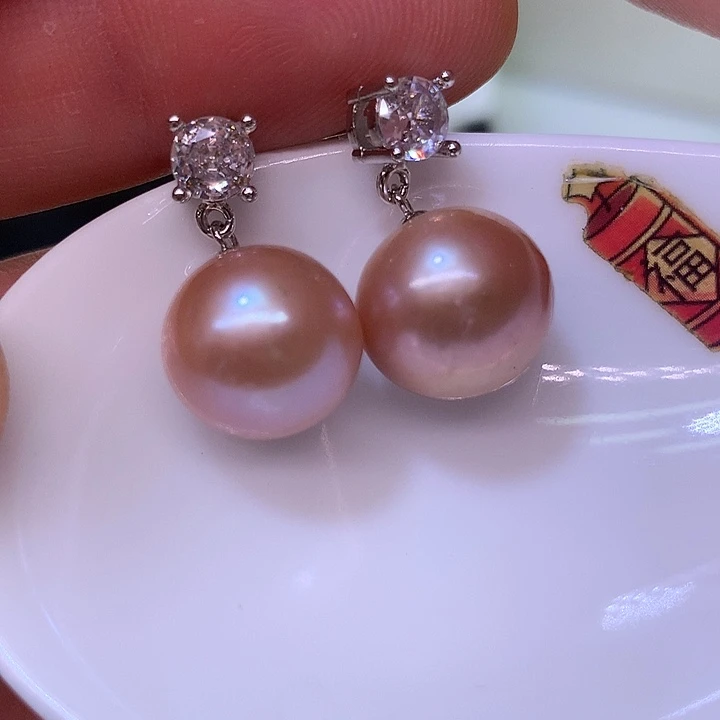 银S925镶嵌耳饰淡水珍珠
