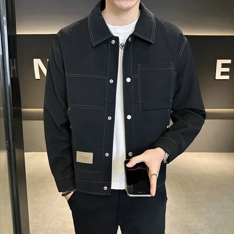 【暗纹路金属丝皮夹克】新款翻领百搭纯色潮流休闲皮衣外套6101