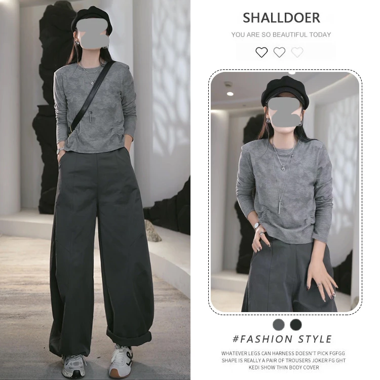 网红潮流时尚套装女2025年春秋新款复古扎染长袖t恤阔腿裤两件套