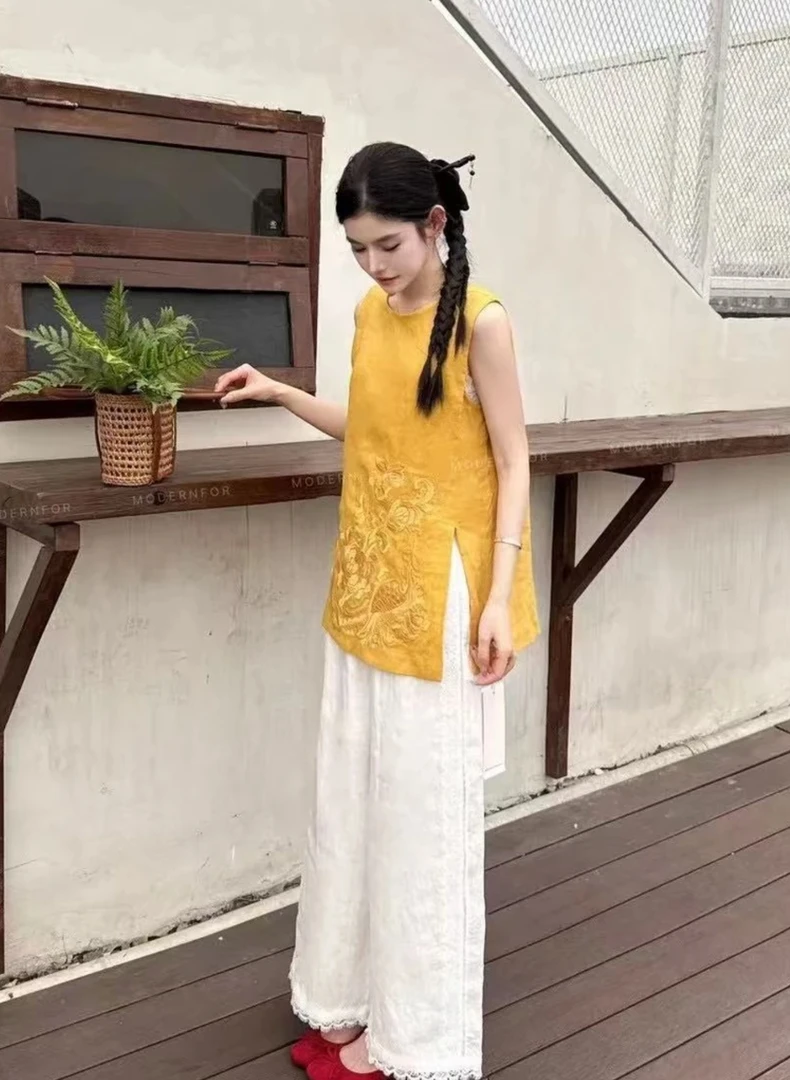 【波光霞影】夏新款显瘦中式新中式夏季复古夏款民族风无袖提花