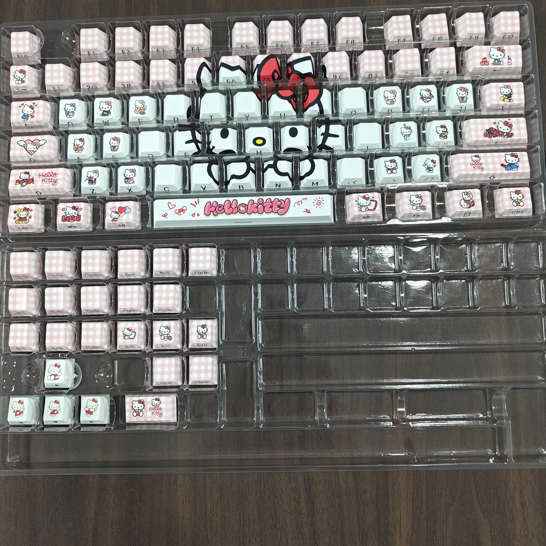 99键五面热升华侧刻客制化键帽原厂高度-粉色KT猫键帽