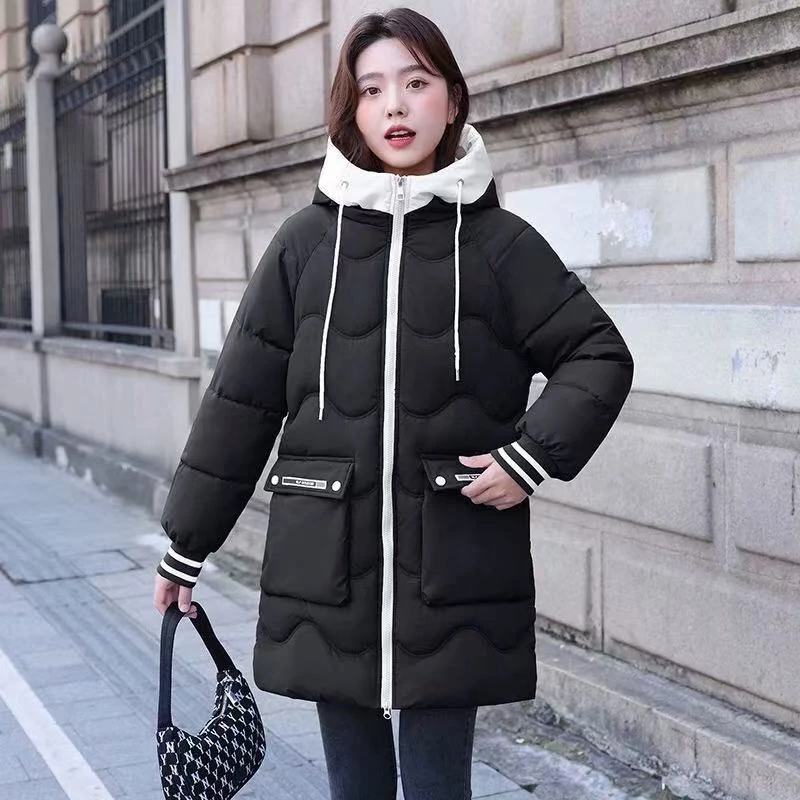 中长款冬季爆款韩版宽松加厚黑色棉服外套-1666款