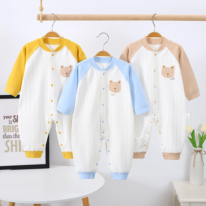 【小黄牌】新生儿婴幼儿奶油熊秋冬舒绒连体衣无骨哈衣家居服