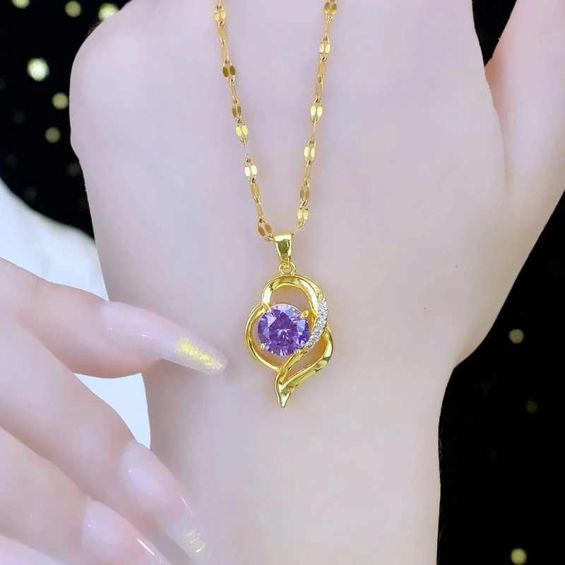 钛钢项链 紫色心有所属项链女2024年新款时尚轻奢不掉色锁骨链