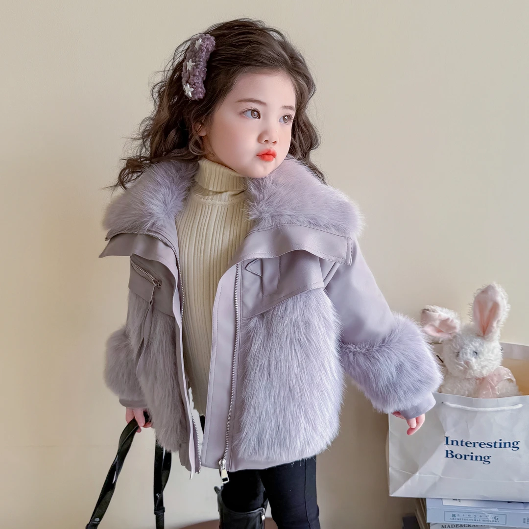 女童仿皮草外套秋冬款2025新款女宝宝秋冬大衣加厚保暖皮草派克服