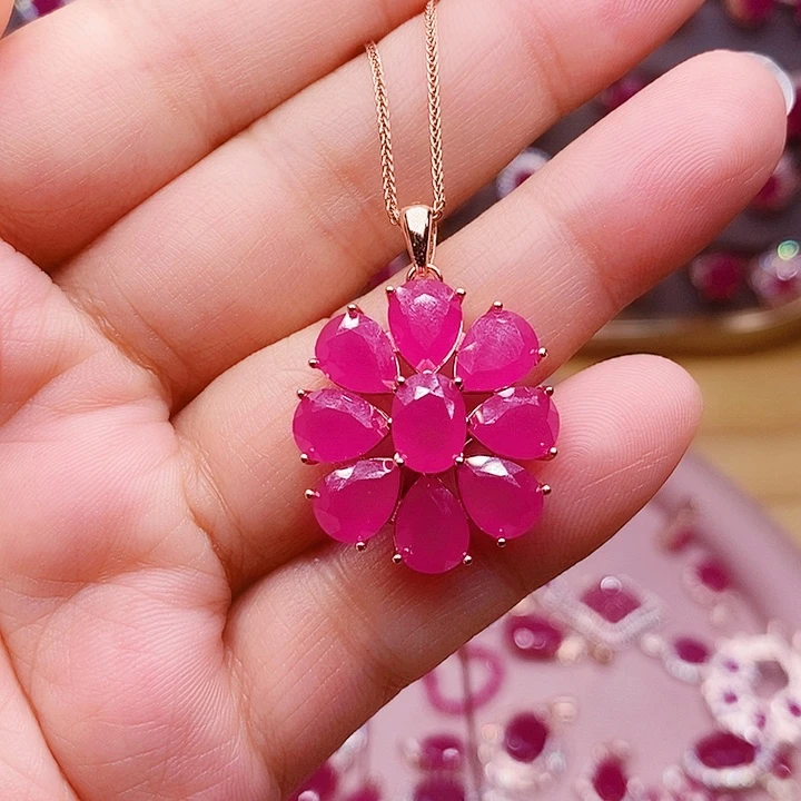 红宝石颈饰银S925镶嵌