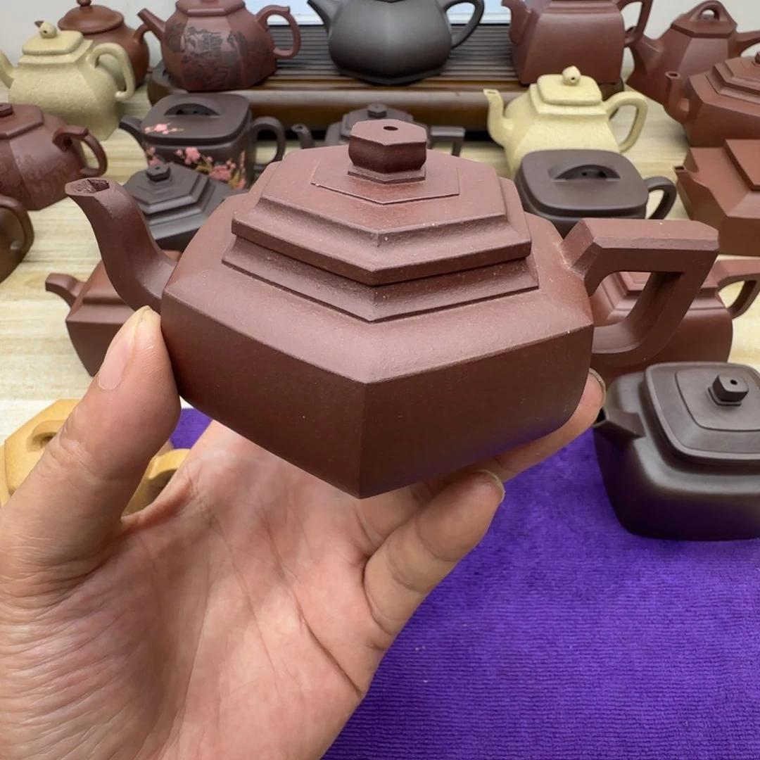 紫泥壶半手工制作紫泥六方雪华150毫升。微瑕福利