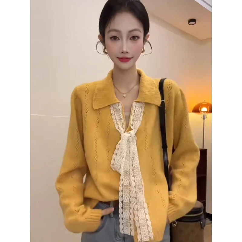 韩系温柔风蝴蝶结绑带毛衣外套女2025初秋新款小个子穿搭针织开衫