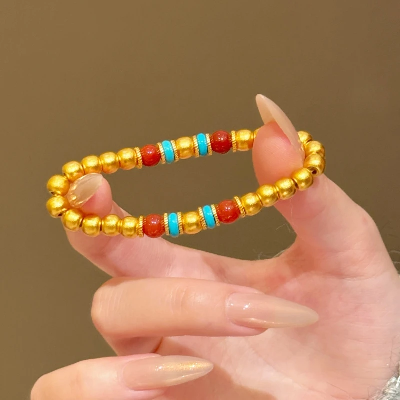 铜合金手链 新中式国潮风丨古法鎏金錾刻桶珠手串 S054