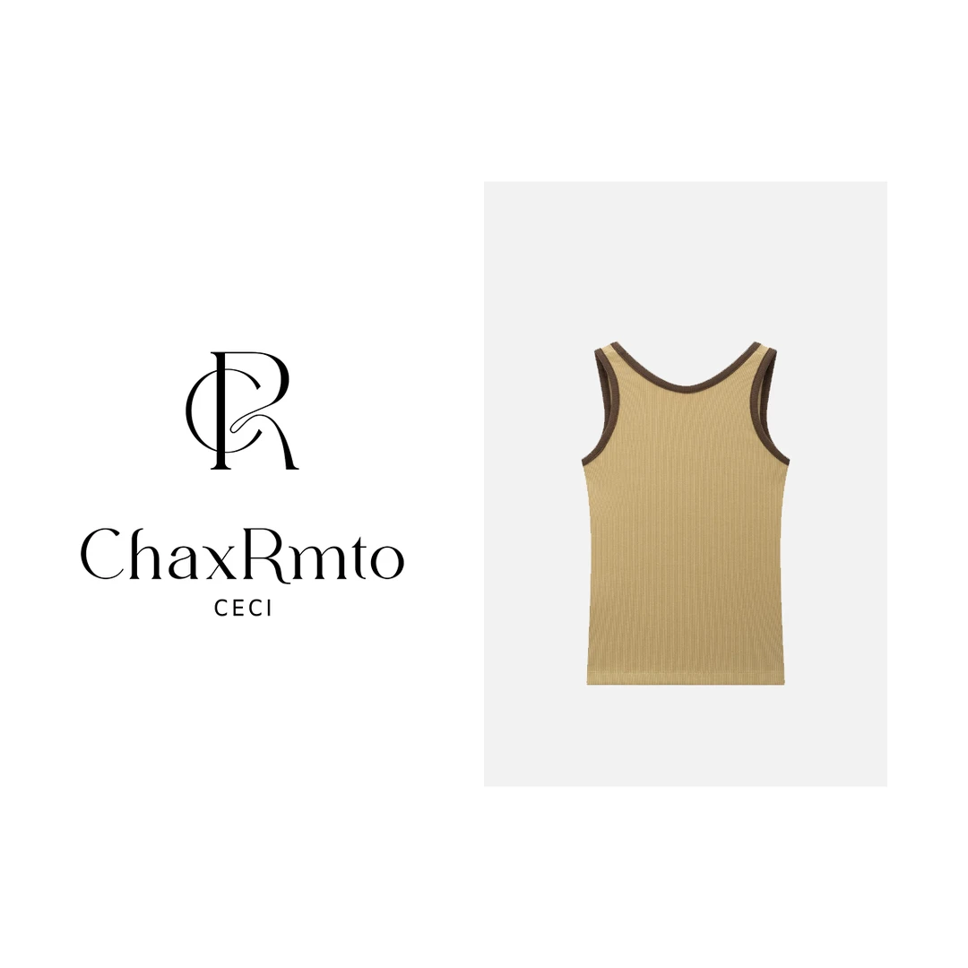 ChaxRmto 2025夏季设计感撞色无袖背心修身显瘦上衣 斯斯CC1C1567