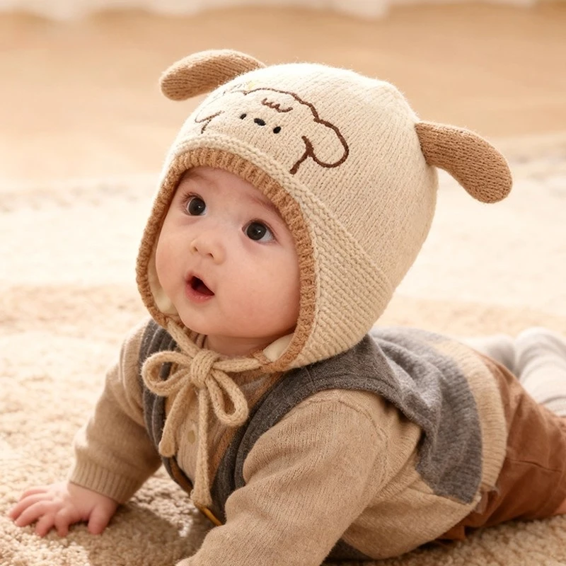 婴儿帽子秋冬季毛线帽护耳帽亲肤保暖可爱男童女宝宝针织套头防风