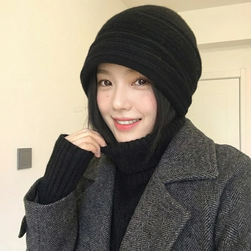 高品质含羊毛大头围褶皱堆堆帽女秋冬季显脸小包头冷帽针织毛线帽