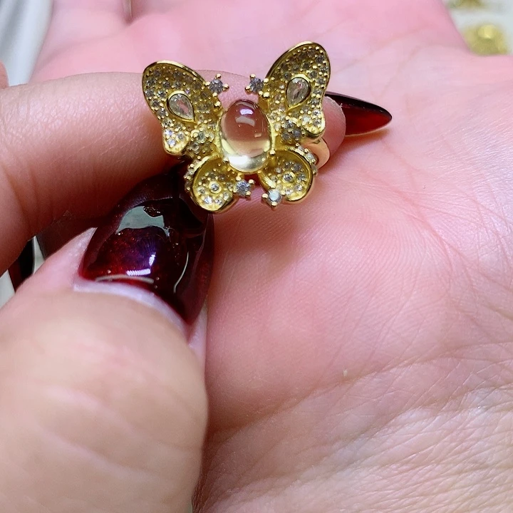 黄晶戒指银S925镶嵌野***爱