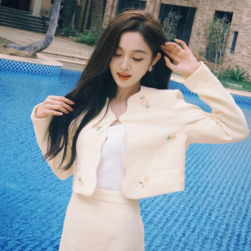 missCOCOON气质套装25刺绣短款外套a字半身裙