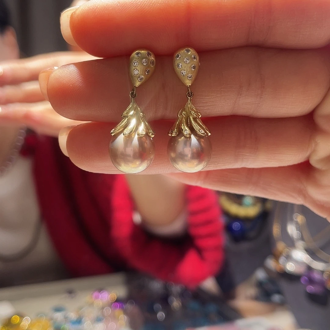 银S925镶嵌淡水珍珠耳饰大气款