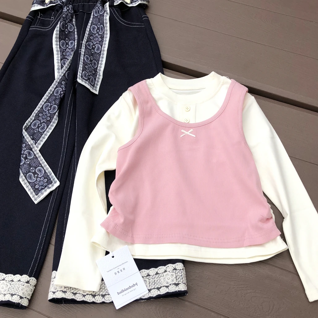 2025秋季新款韩系女童时尚高品质韩系设计感甜美假两件长袖