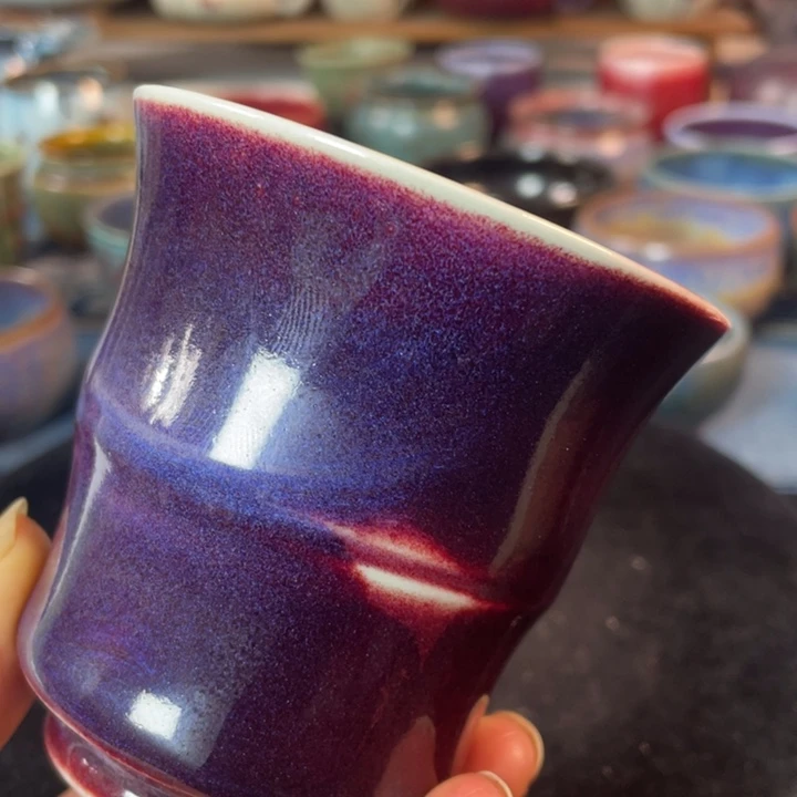 摆件钧瓷柴烧竹节杯