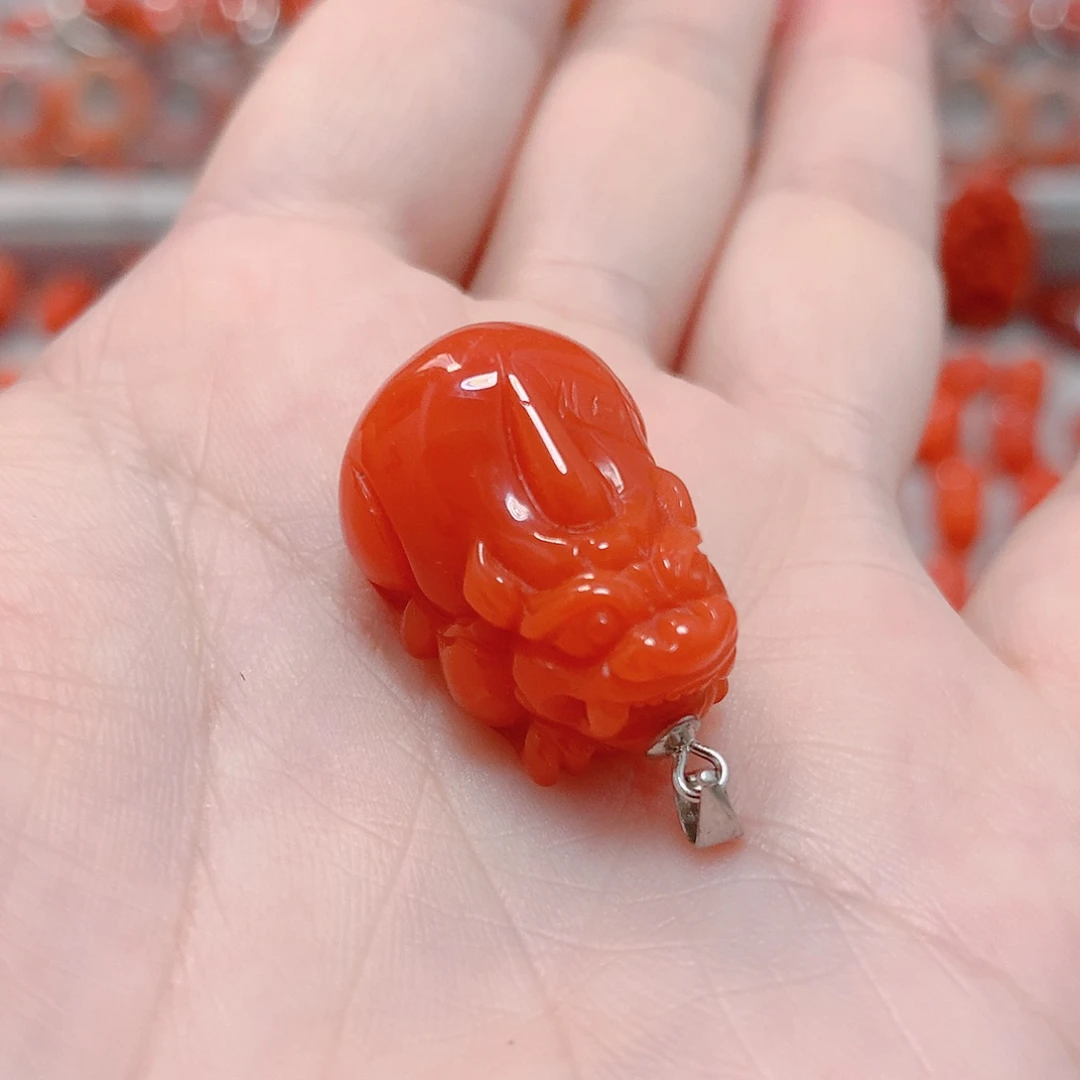 南红玛瑙银S925镶嵌吊坠(不含链)