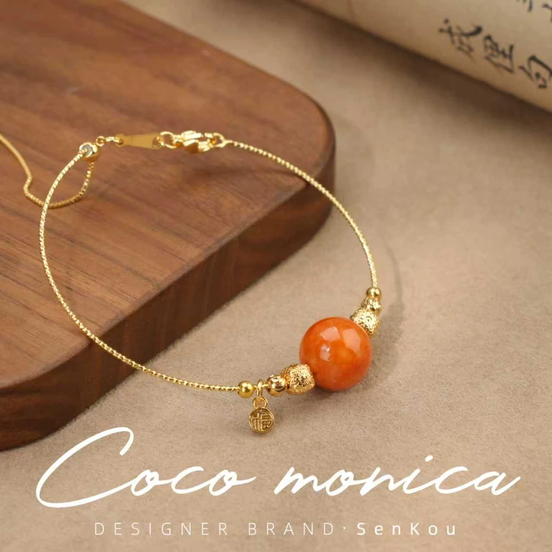 【小霞珠宝】红翡单颗翡翠手链百搭女款时尚单圈AD740