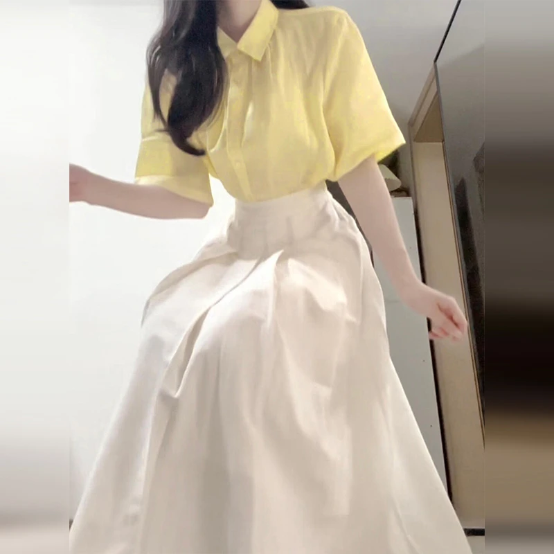 2026新款法式衬衫穿搭配一整套半身裙子女夏季小个子收腰套装长裙
