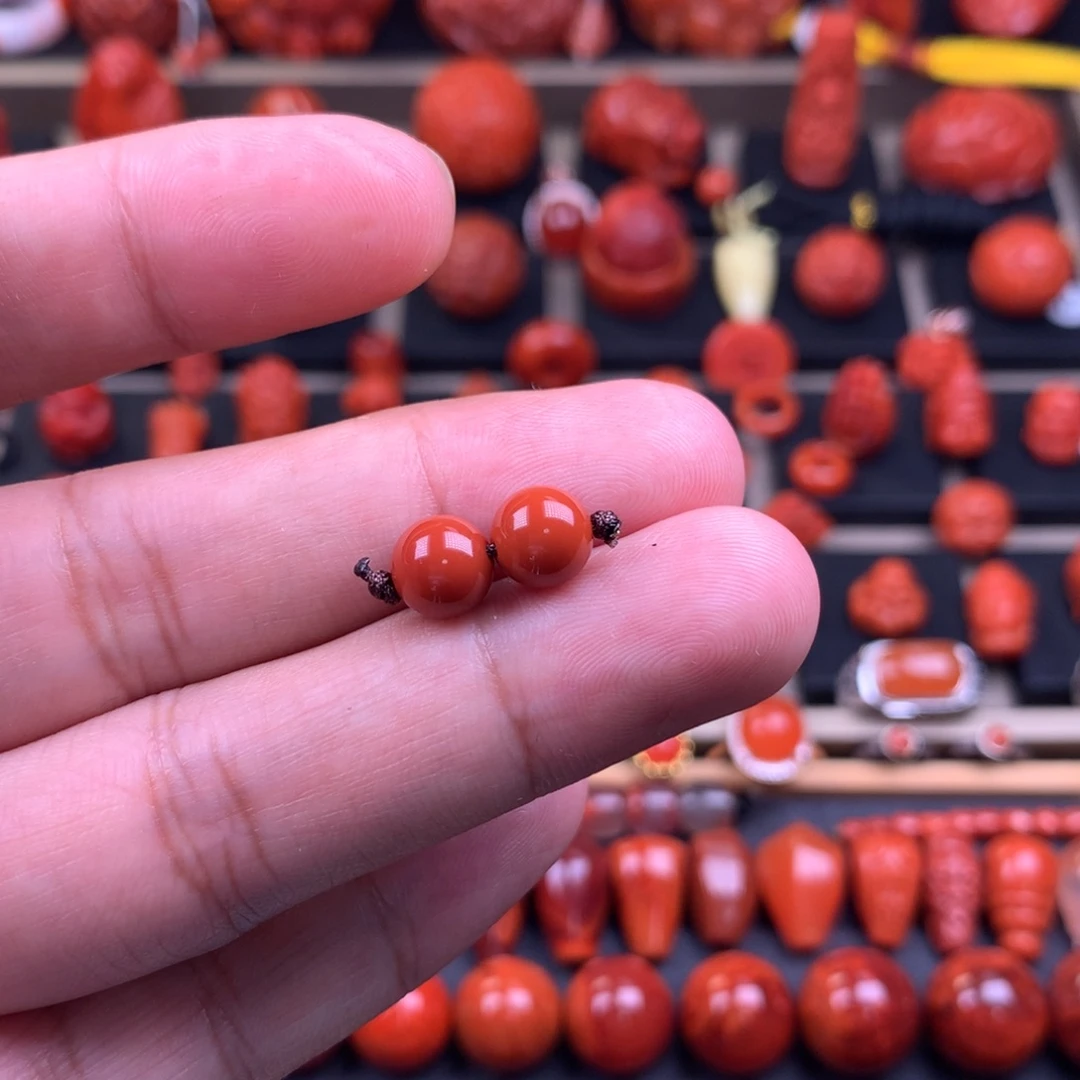 南红玛瑙未镶嵌圆珠对珠7+
