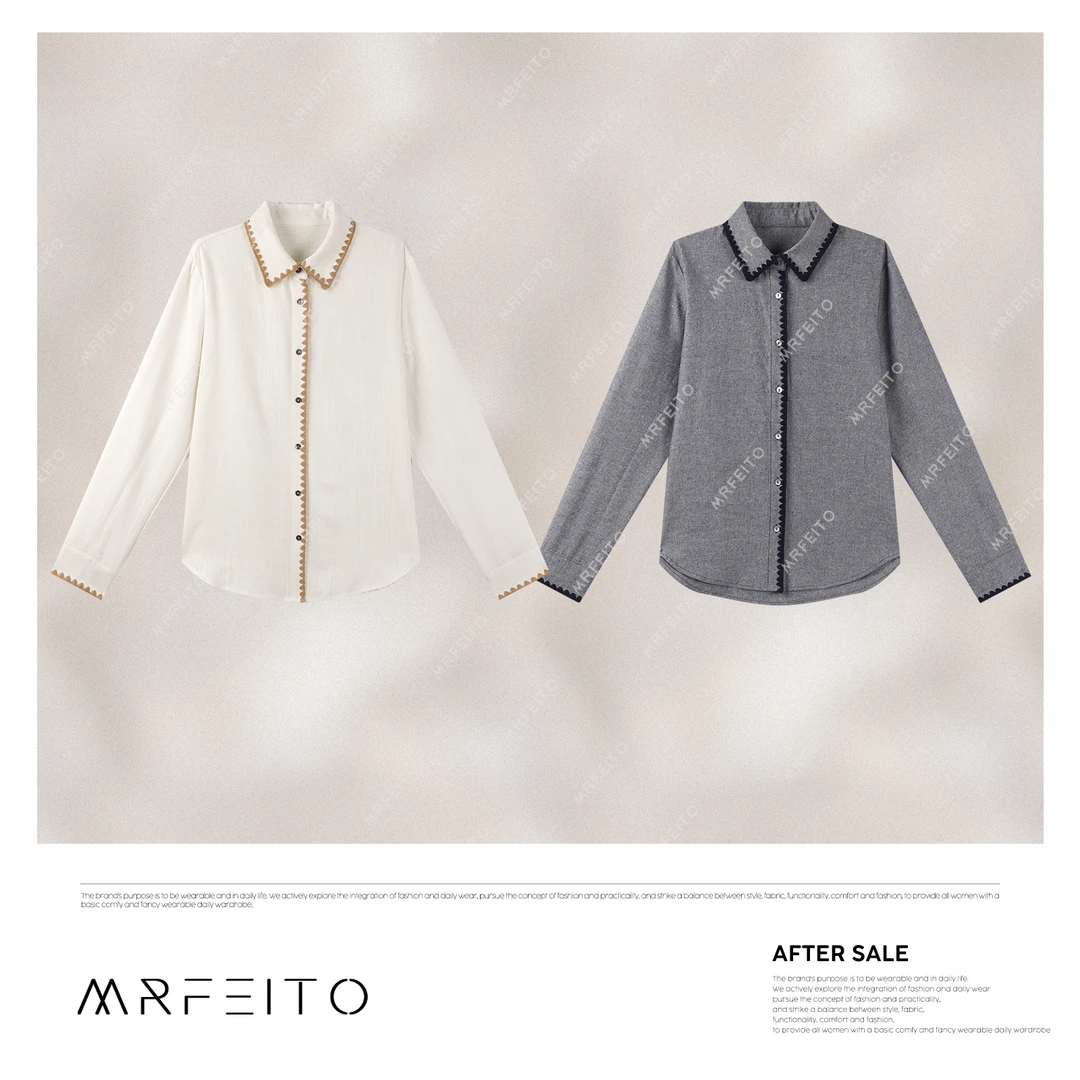 【山茶满记】2025春季新款减龄花边设计休闲翻领衬衫H16C02C30502