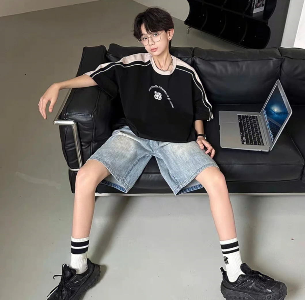 纯棉儿童常规百搭休闲风数码字母韩版男T夏季童装拼接装