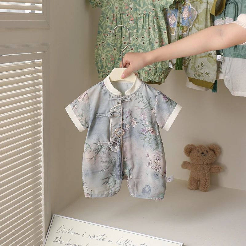 夏季薄款儿童衣服新款宝宝哈衣婴儿宝宝爬服新生儿夏天衣服中国风