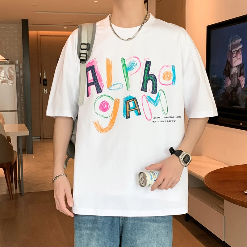 QSD半袖圆领t恤男款夏季2025新款痞帅时尚潮牌宽松短袖T恤情侣款