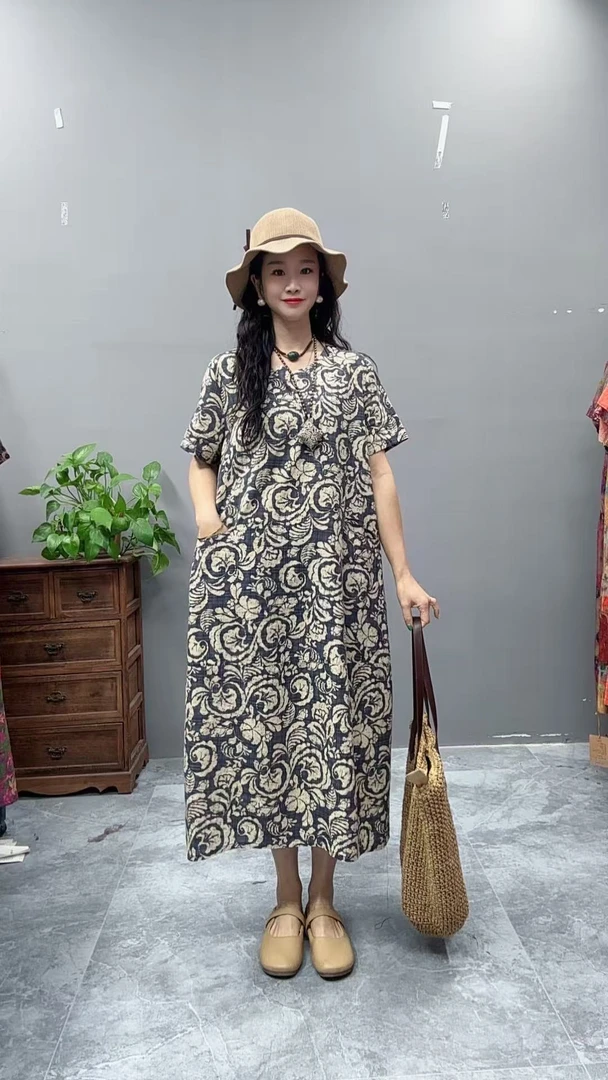 5103新款夏季韩版显瘦气质时尚印花洋气复古收腰碎花连衣裙妈妈装