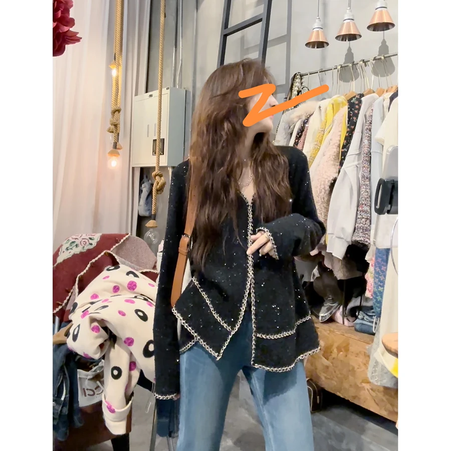 【现货】素拉家定制法式千金小香风重工亮片细闪气质开衫小香外套