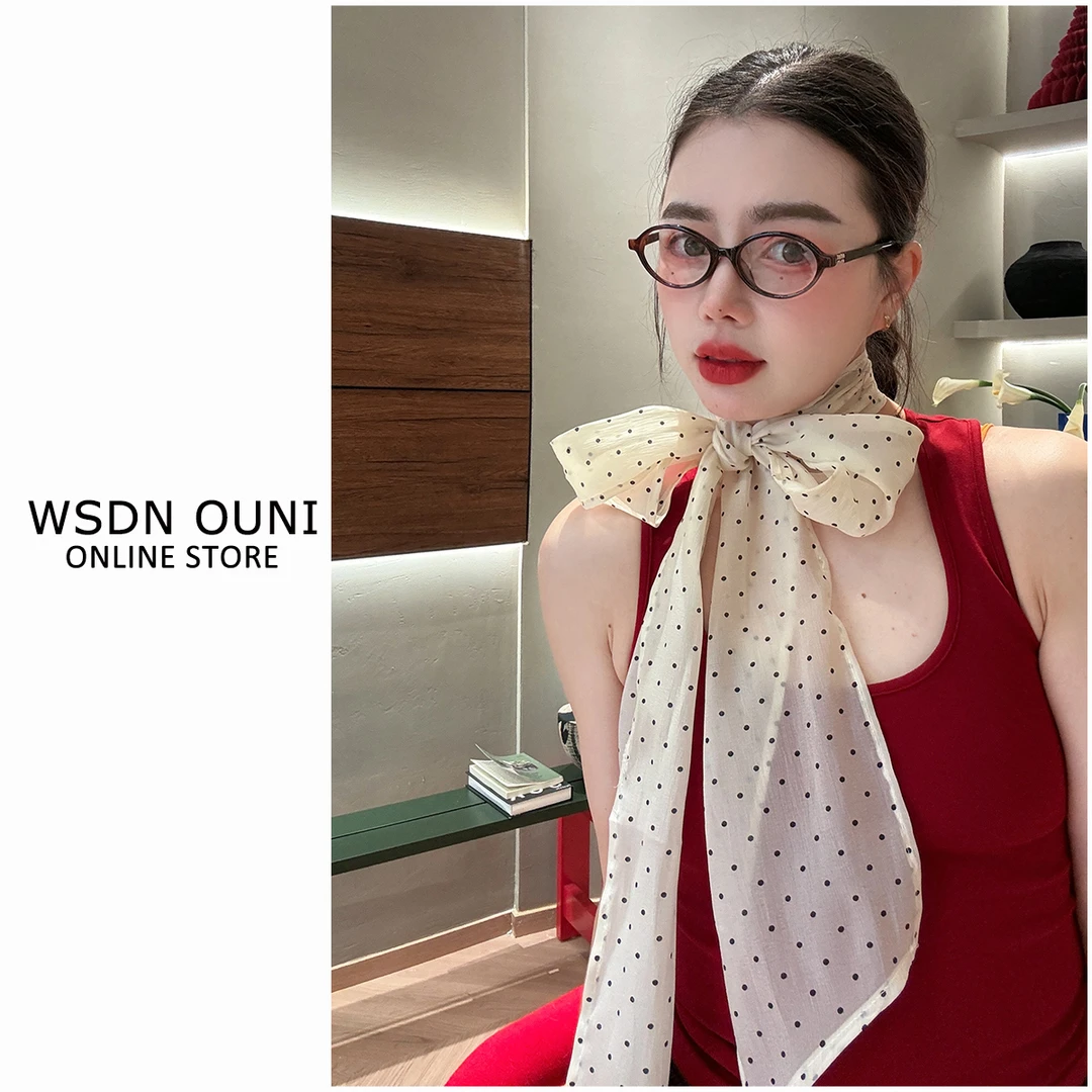 【186*15】法式高级感波点丝巾女春夏氛围感系脖飘带领巾长条丝带