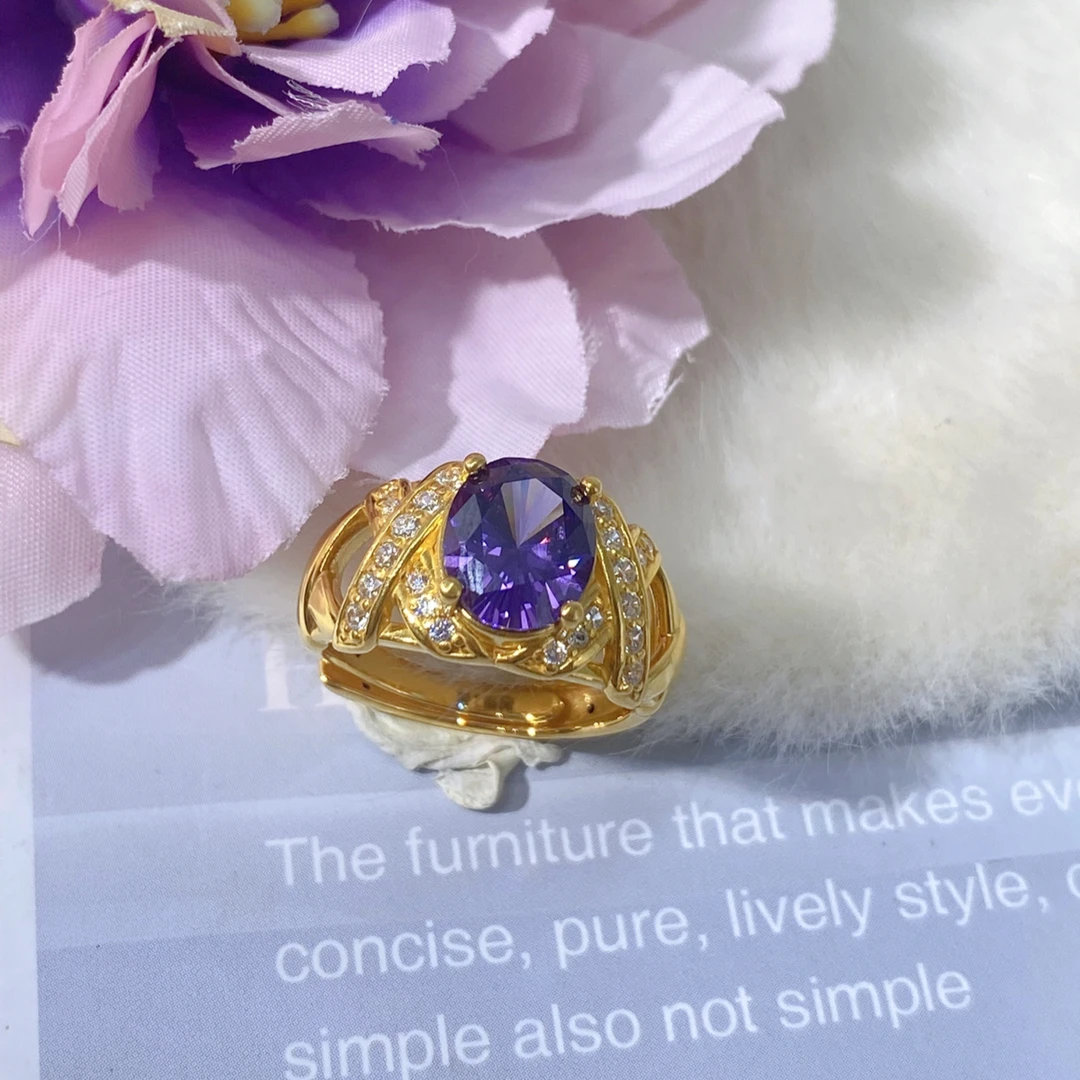 黄金足金999 宝石镶嵌蓝紫钻黄金戒指时尚高级感满满好物