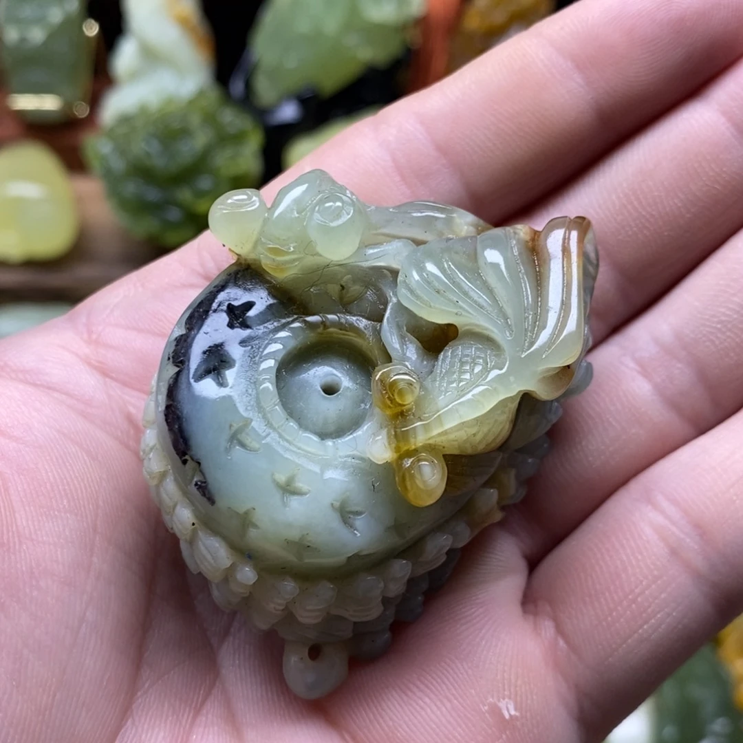 未镶嵌岫玉鱼篓手把