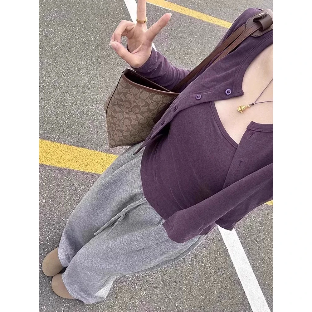 颜值拉满！紫色吊带背心开衫春秋2025短款修身内搭长袖上衣两件套