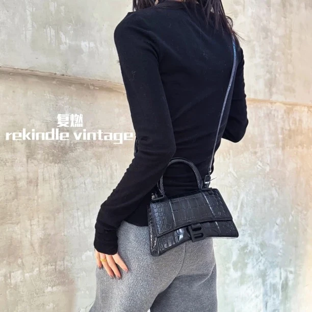 95新 Balenciaga/巴黎世家 复燃精选/黑色鳄压纹沙漏xs