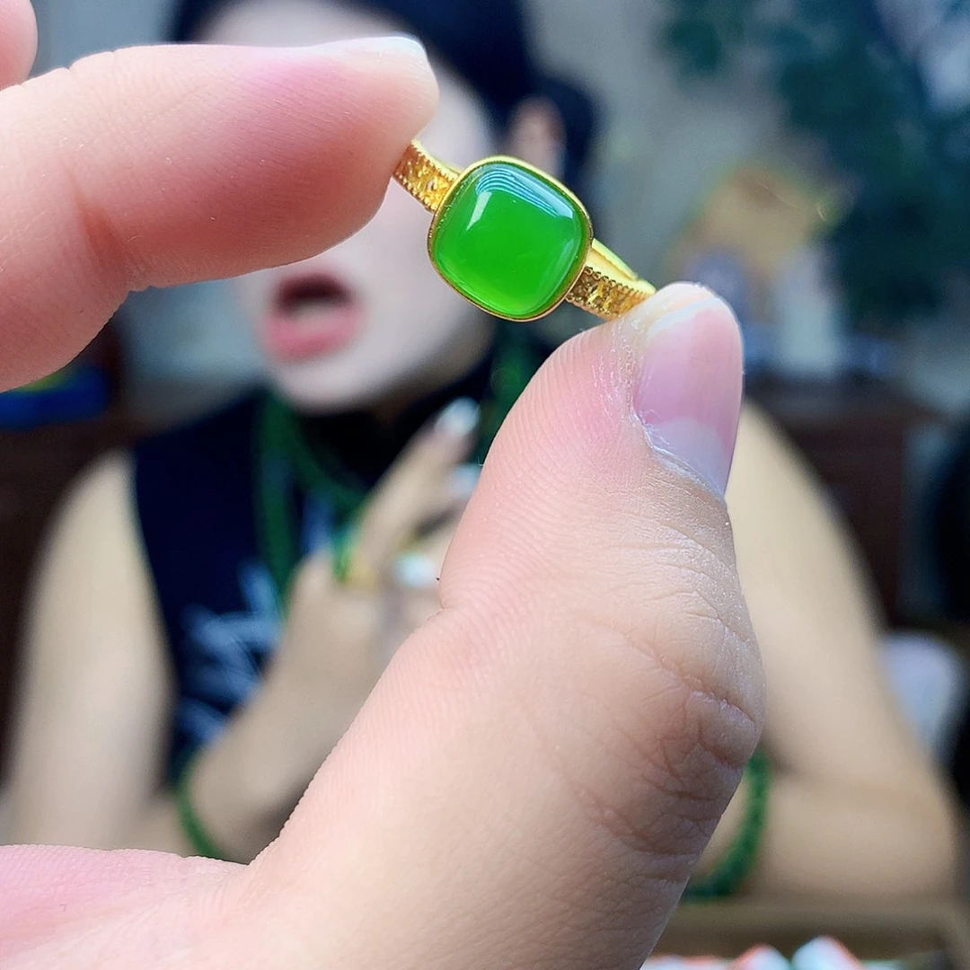吊坠(不含链)银S925镶嵌和田玉（碧玉）戒指
