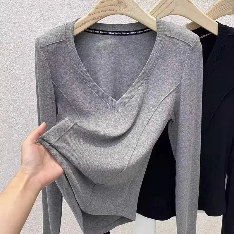 印像家2025早秋长袖纯欲气质休闲时尚鱼骨修身显瘦辣妹百搭上衣