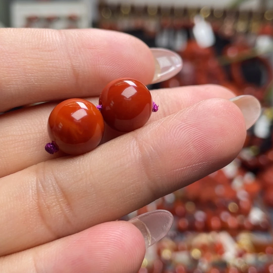 【闪购商品】未镶嵌11.7m圆珠对珠南红玛瑙