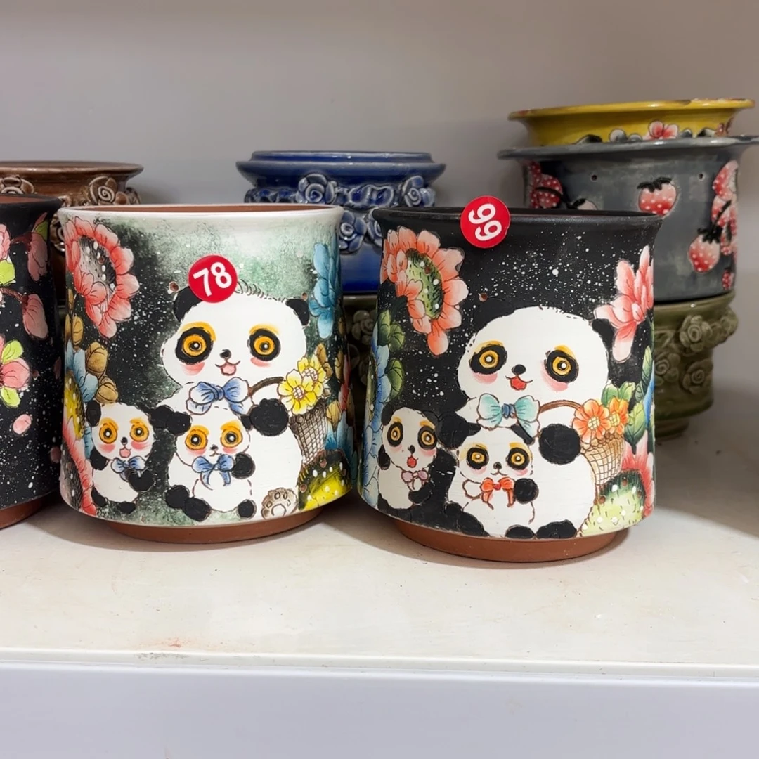 清***零景德镇手绘花盆陶瓷微瑕