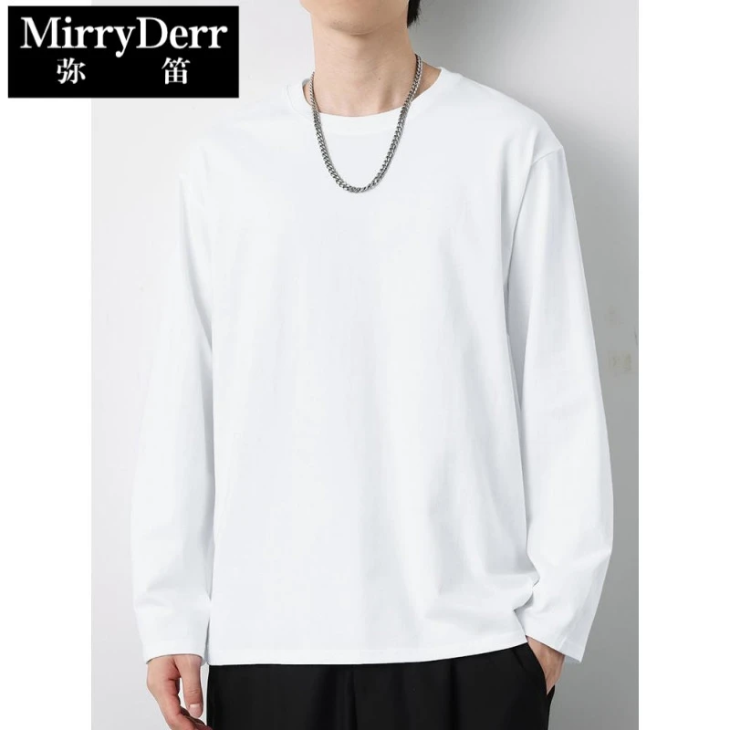 美式时尚长袖t恤男士秋冬内搭打底衫纯色白色小衫秋衣休闲百搭