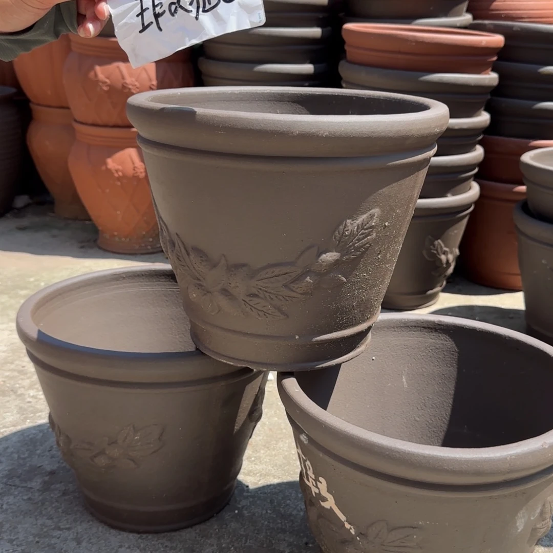 紫砂花盆口30高24宜兴紫砂瑕疵底部火裂口失圆