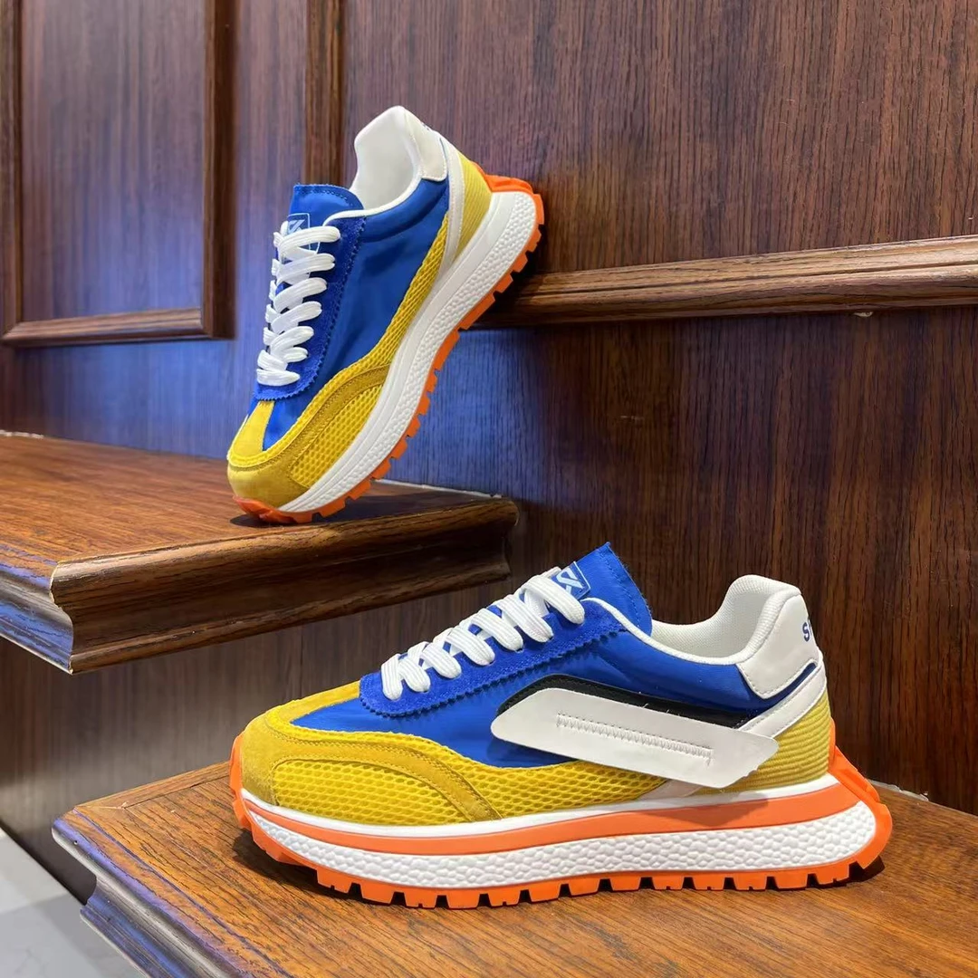 男鞋2025春夏季网面拼色厚底休闲运动鞋低帮百搭系带男生阿甘鞋子