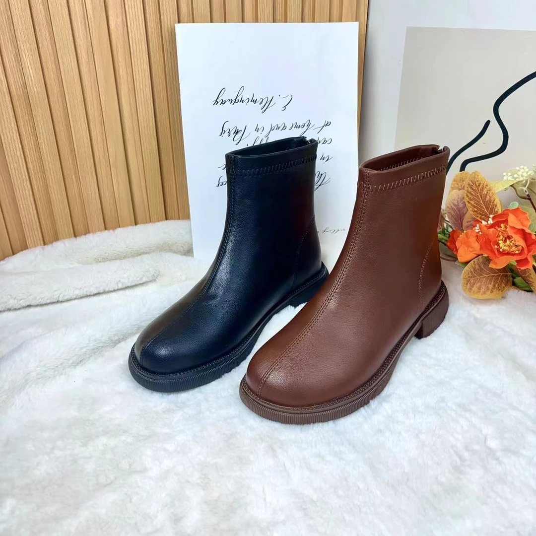 【品牌力荐】女2025秋冬新款法式英伦风马丁靴切尔西加绒瘦瘦靴9917