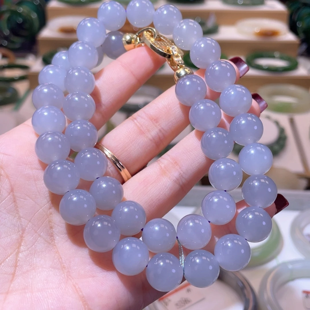 和田玉未镶嵌颈饰收藏级浅烟紫女神链