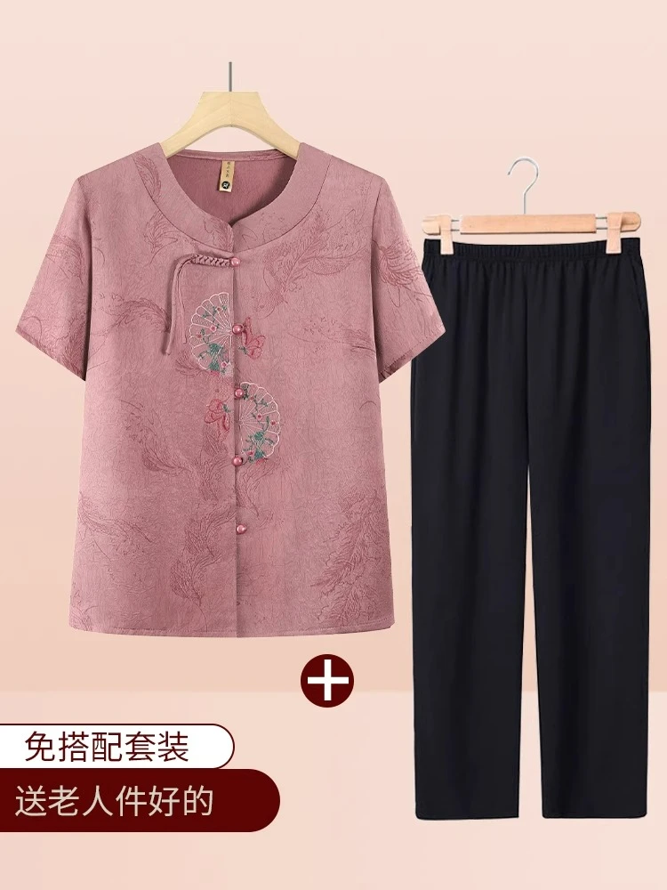 老年人夏装女60岁70奶奶装短袖衬衫老太太新款衣服中老年妈妈上衣