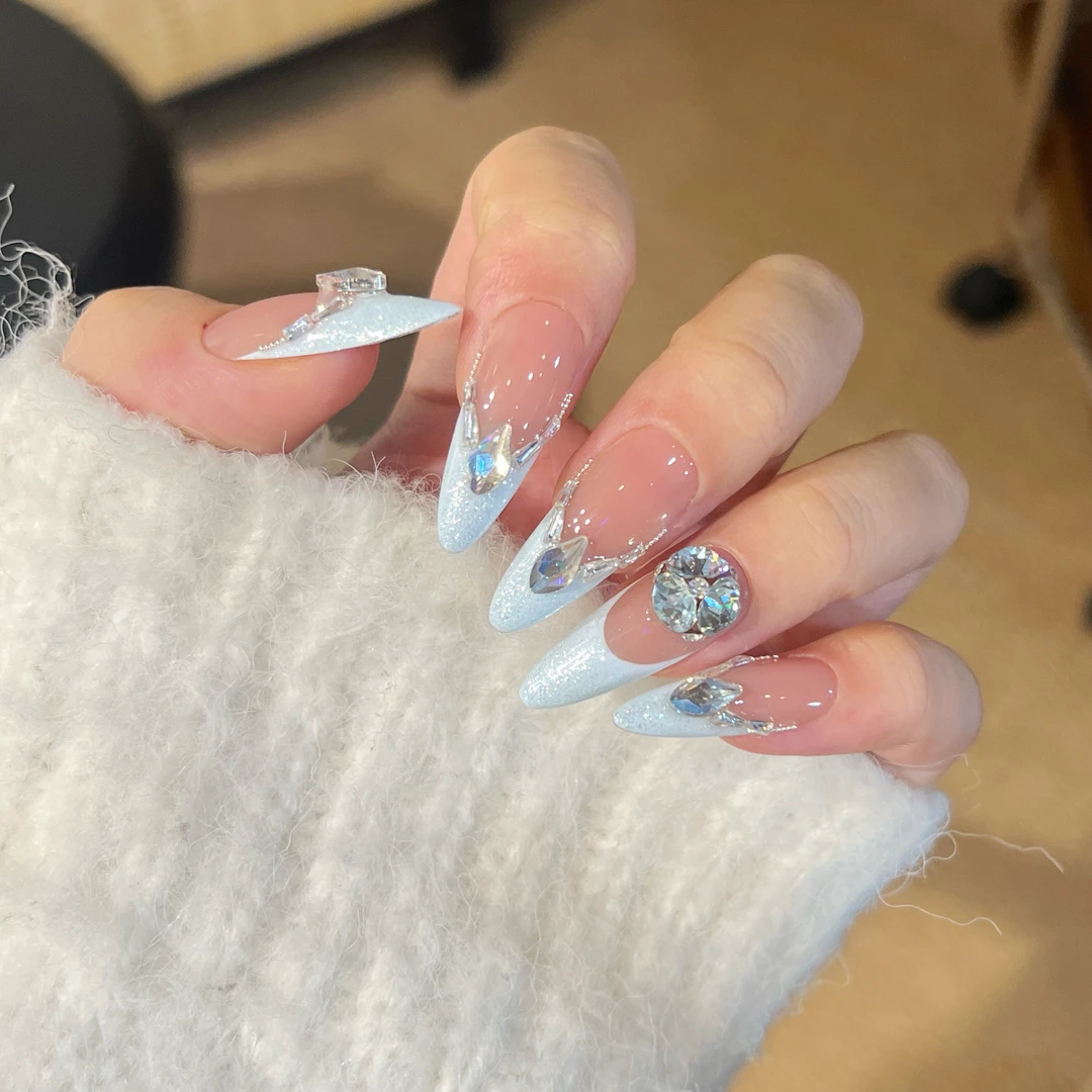 NINI【纯白月光】纯手工穿戴甲施家华子钻