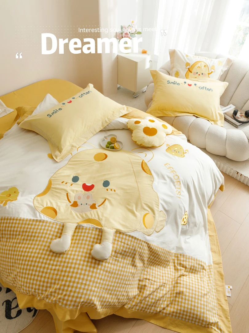 开心芝士A类全棉40s水洗棉贴布绣花四件套儿童三件套上下铺床套件