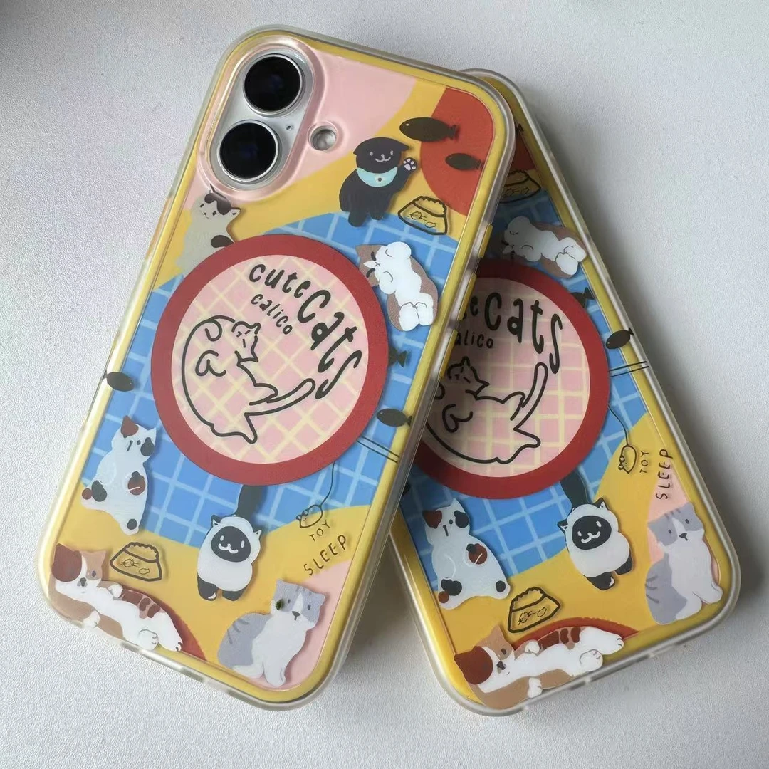 适用于苹果15/16全系列可爱的小众全包猫系列手机壳ins透明卡通